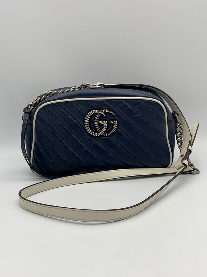 Gucci Navy Blue Marmont Matelasse Small Camera Bag