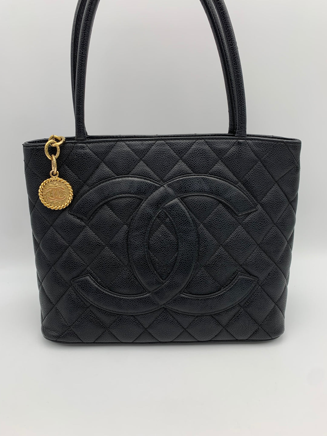 Chanel Black Medallion Caviar Leather Tote Bag