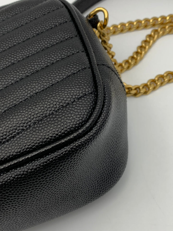 YSL Mini Lou Bag in Quilted Grain De Poudre Embossed Leather-Black