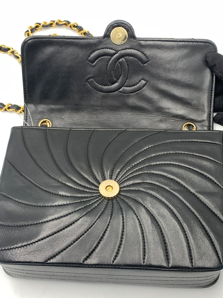 Chanel Vintage Black Spiral Quilted Lambskin CC Flap