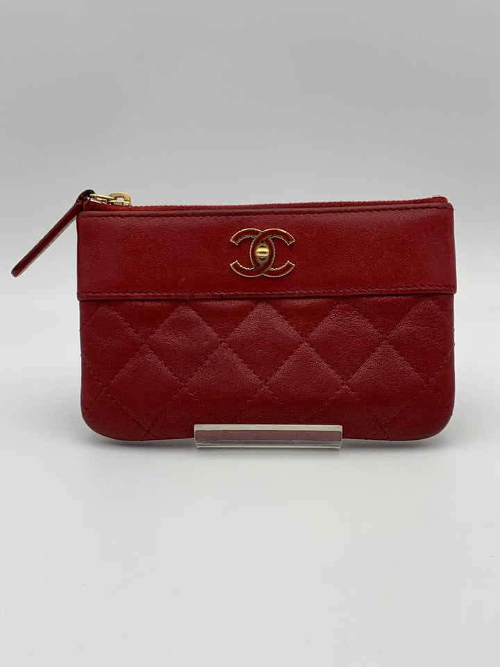 Chanel Red Sheepskin Quilted Small Vintage Mademoiselle Cosmetic Case