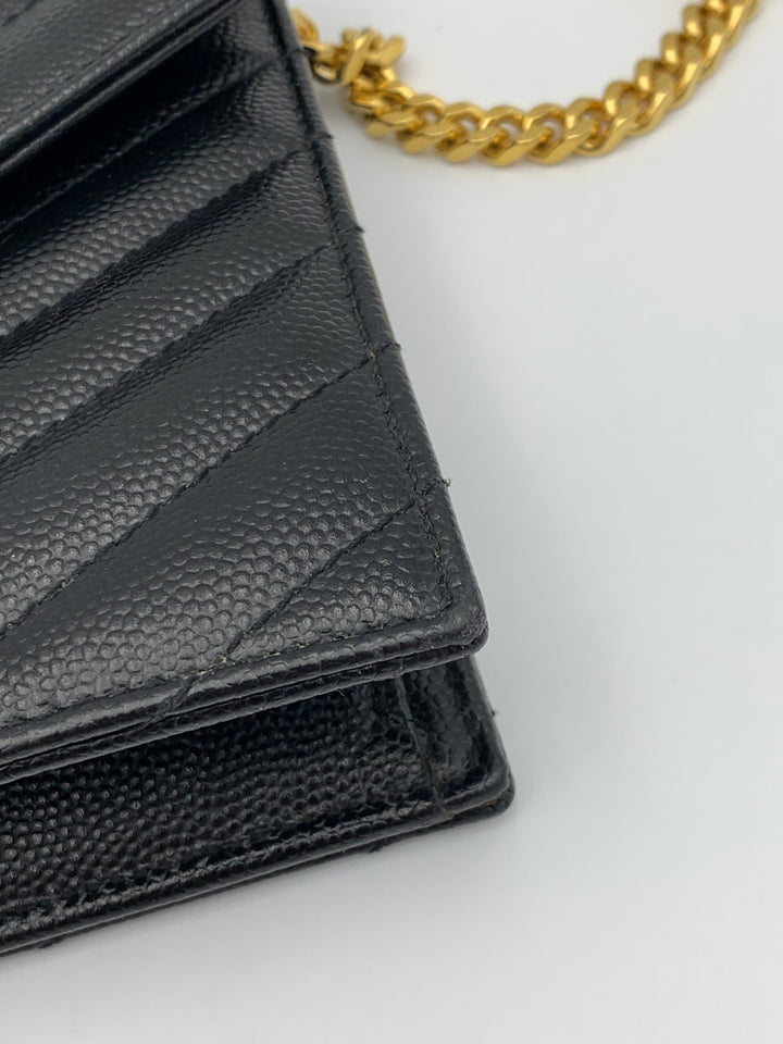 YSL Black Cassandre Envelope Chain Wallet-Gold