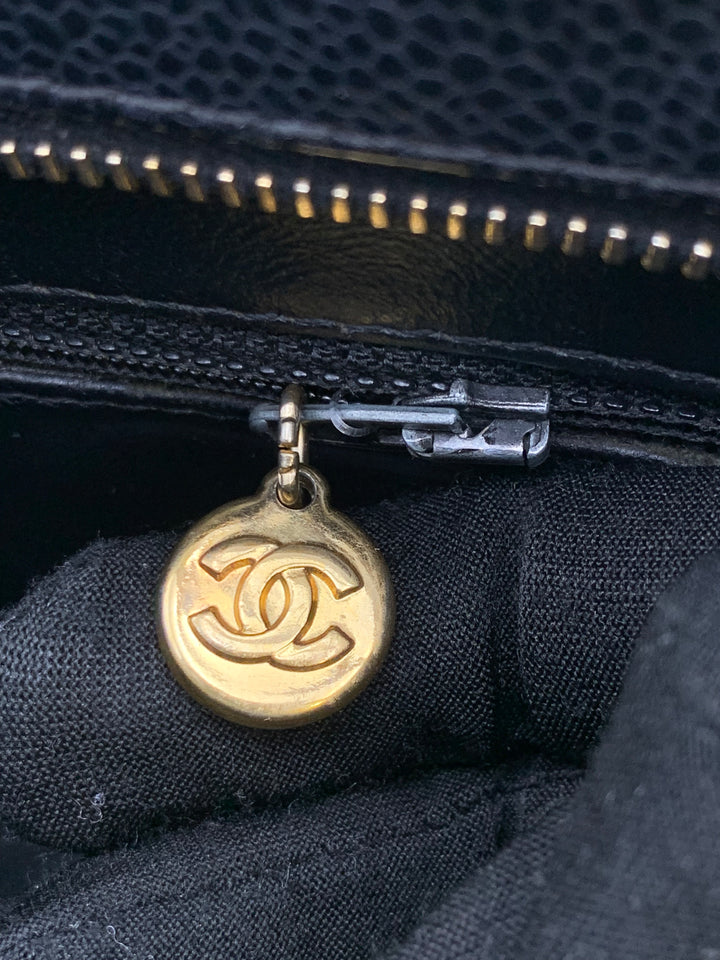 Chanel Black Medallion Caviar Leather Tote Bag