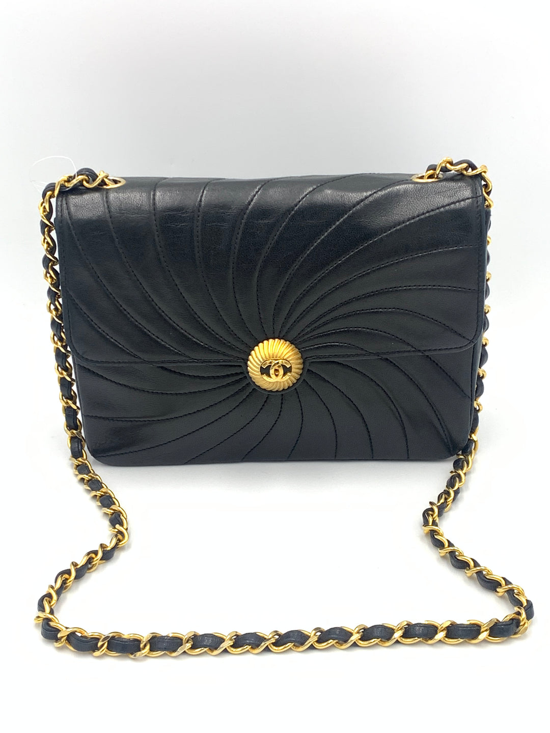 Chanel Vintage Black Spiral Quilted Lambskin CC Flap