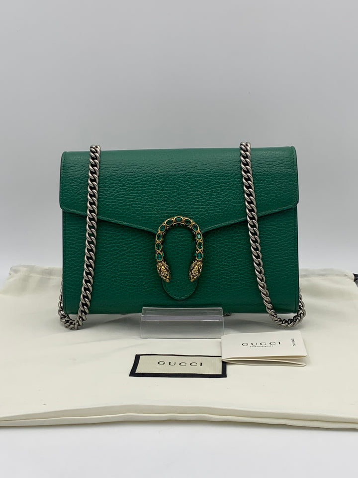 Gucci Dionysus Leather Mini Chain Bag Emerald Green