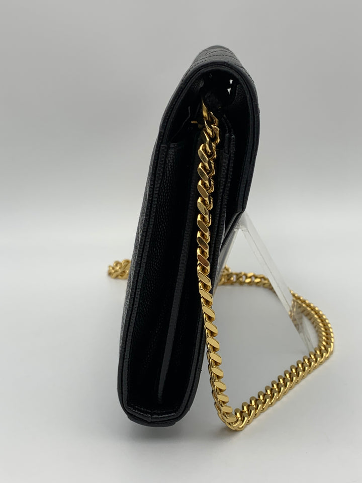 YSL Classic Cassandre Chain Wallet in Grain De Poudre Leather Gold