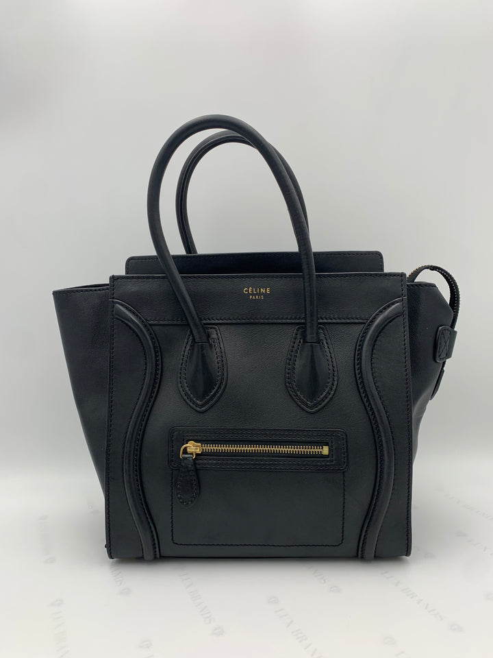 Celine Black Leather Micro Luggage Tote Bag