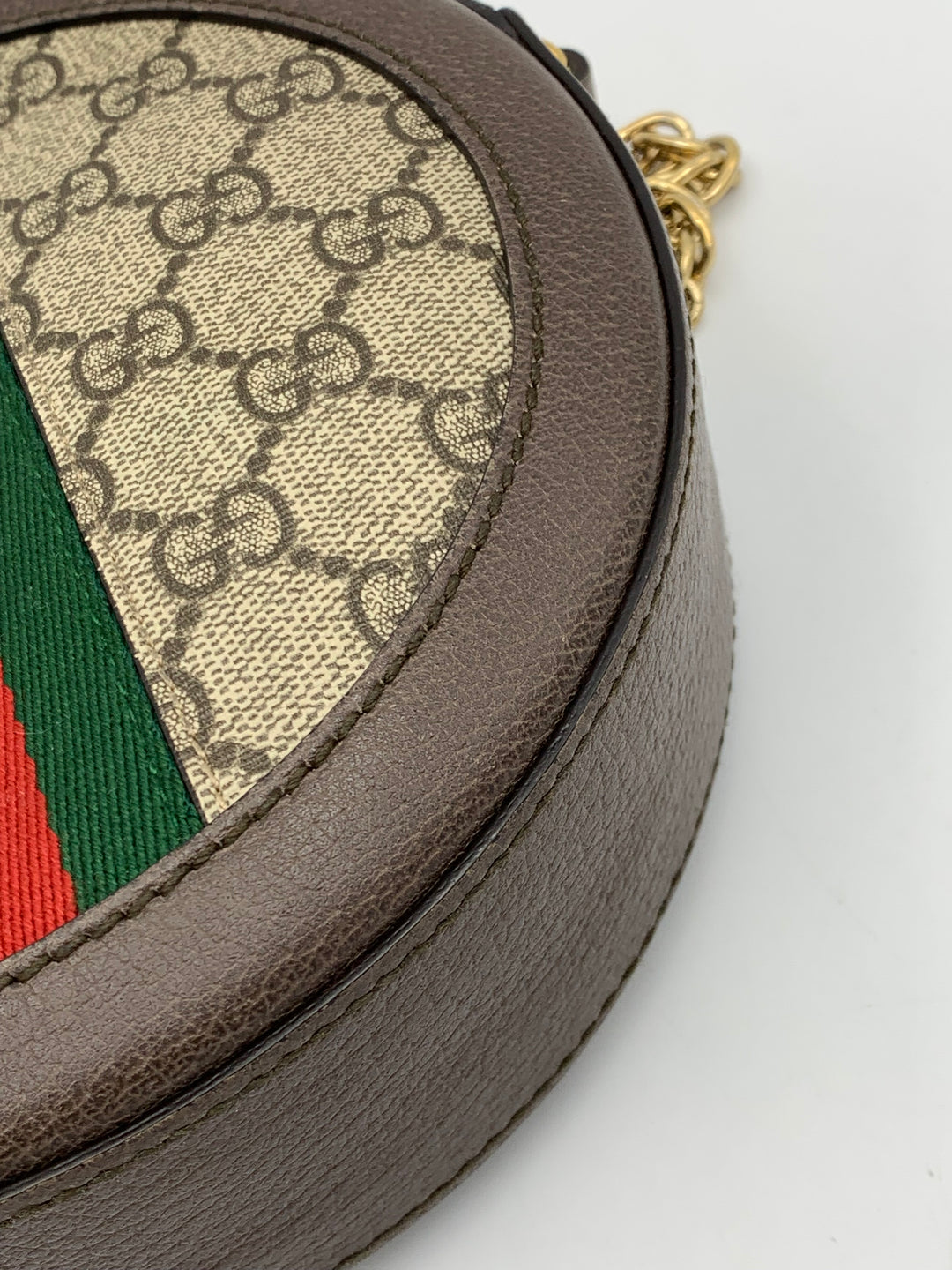 Gucci Brown GG Supreme Mini Round Ophidia Shoulder Bag