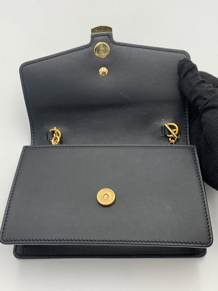 Gucci Black Leather Super Mini Sylvie  Chain Shoulder Bag