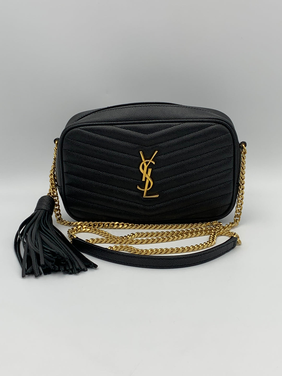 YSL Mini Lou Bag in Quilted Grain De Poudre Embossed Leather-Black