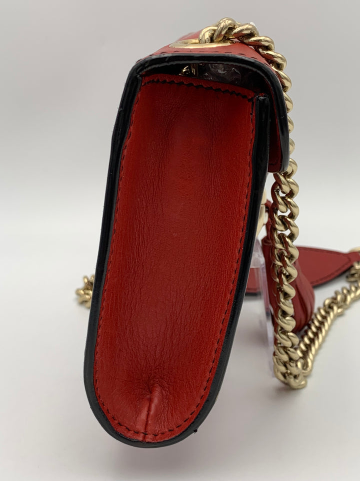 Gucci Coral Red Leather Small Emily Chain Shoulder Strap