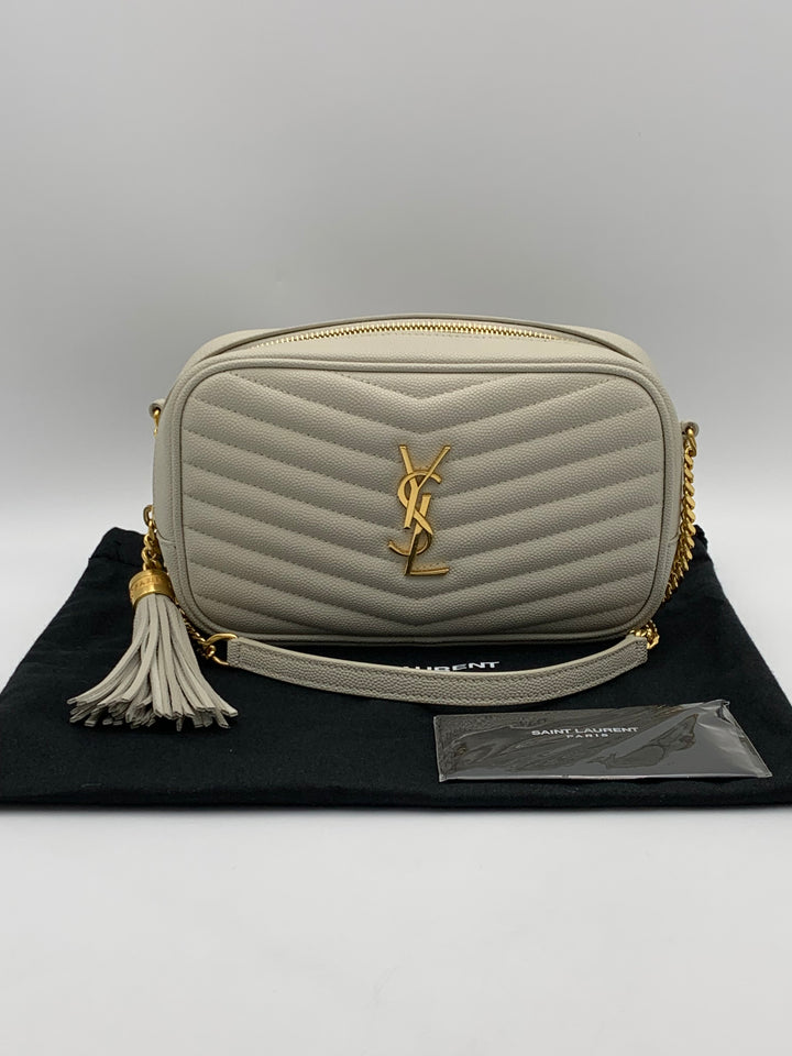 YSL Mini Lou Bag In Quilted Grain De Poudre Embossed Leather-White