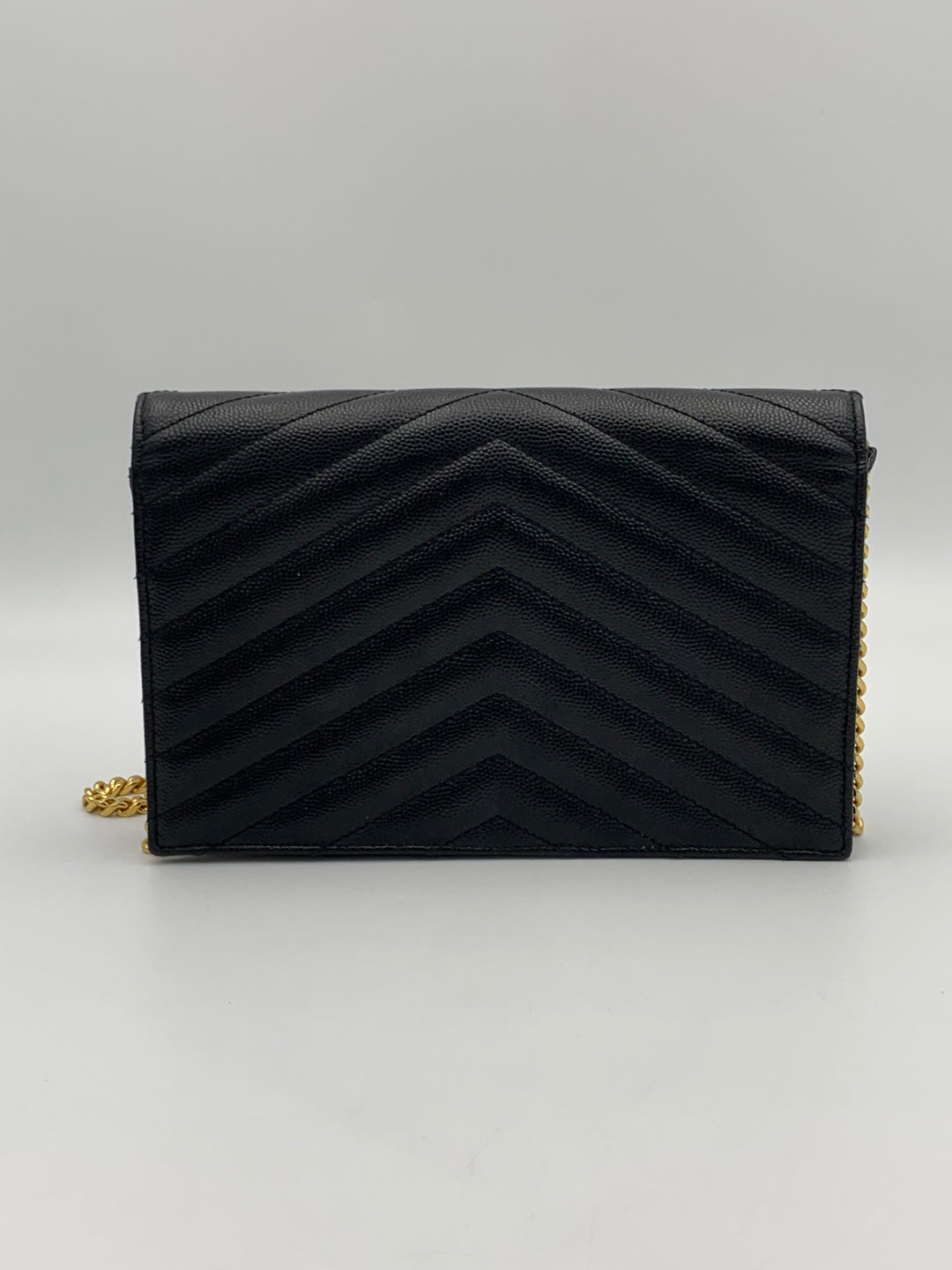 YSL Black Cassandre Envelope Chain Wallet-Gold