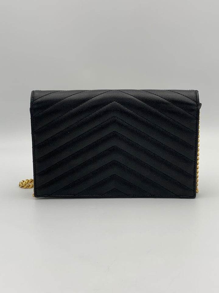 YSL Black Cassandre Envelope Chain Wallet-Gold