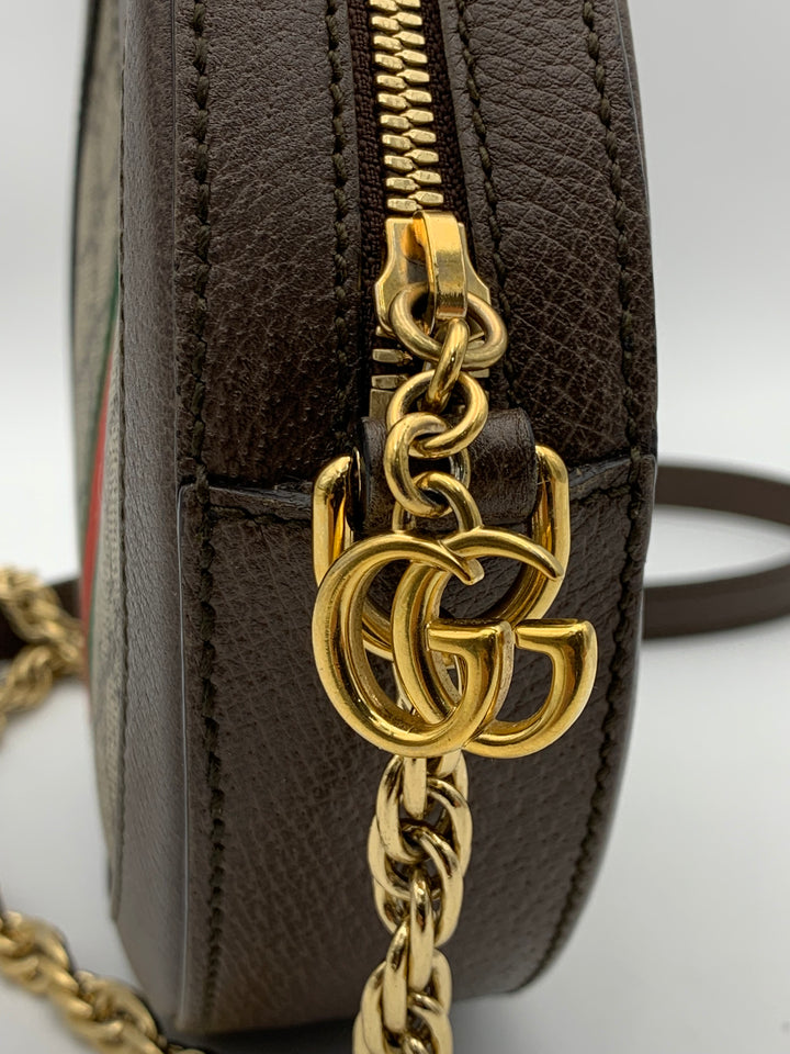 Gucci Brown GG Supreme Mini Round Ophidia Shoulder Bag