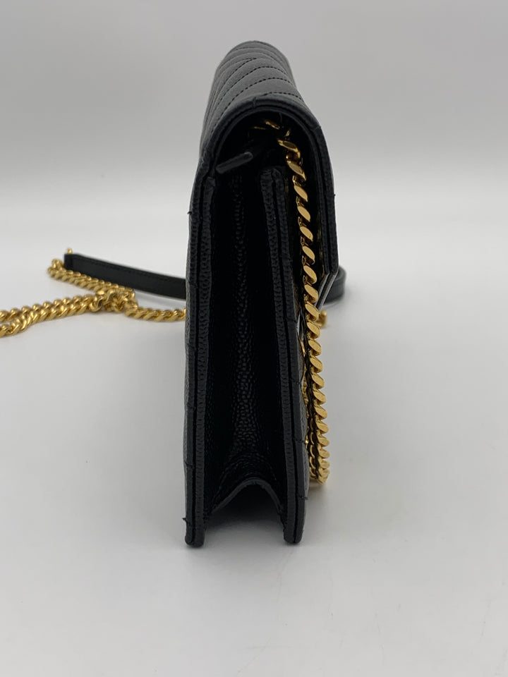 YSL Black Cassandre Envelope Chain Wallet-Gold