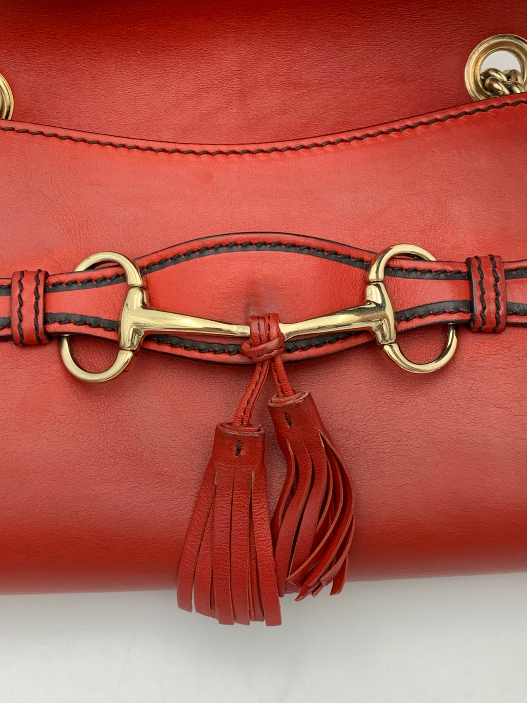 Gucci Coral Red Leather Small Emily Chain Shoulder Strap