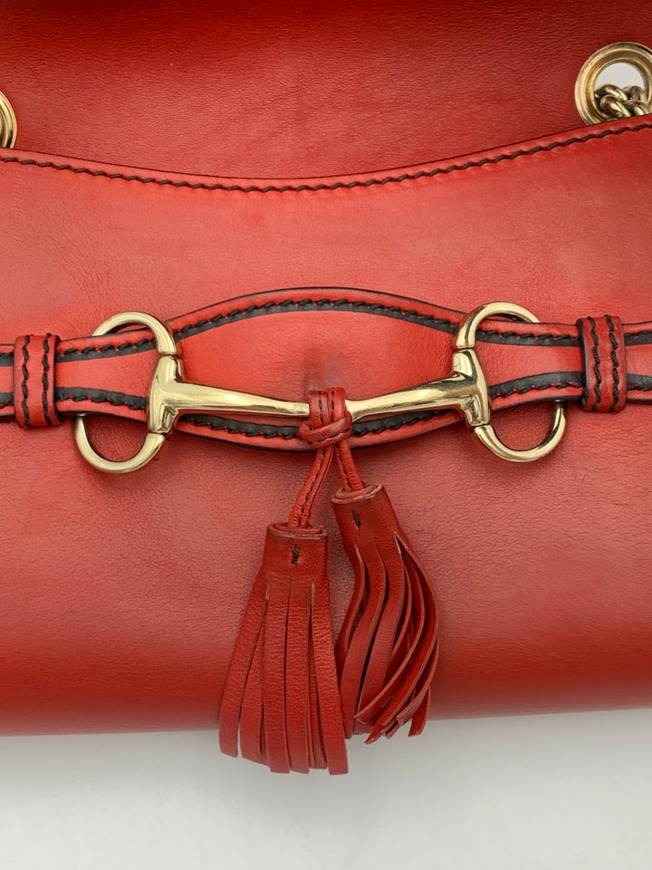 Gucci Coral Red Leather Small Emily Chain Shoulder Strap