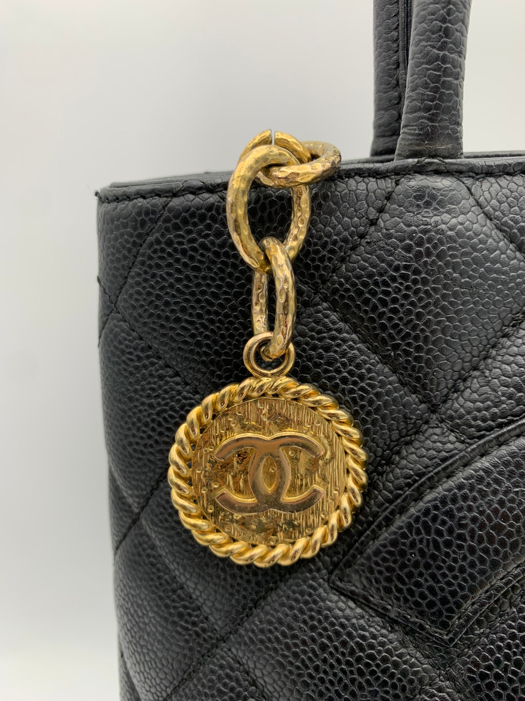 Chanel Black Medallion Caviar Leather Tote Bag