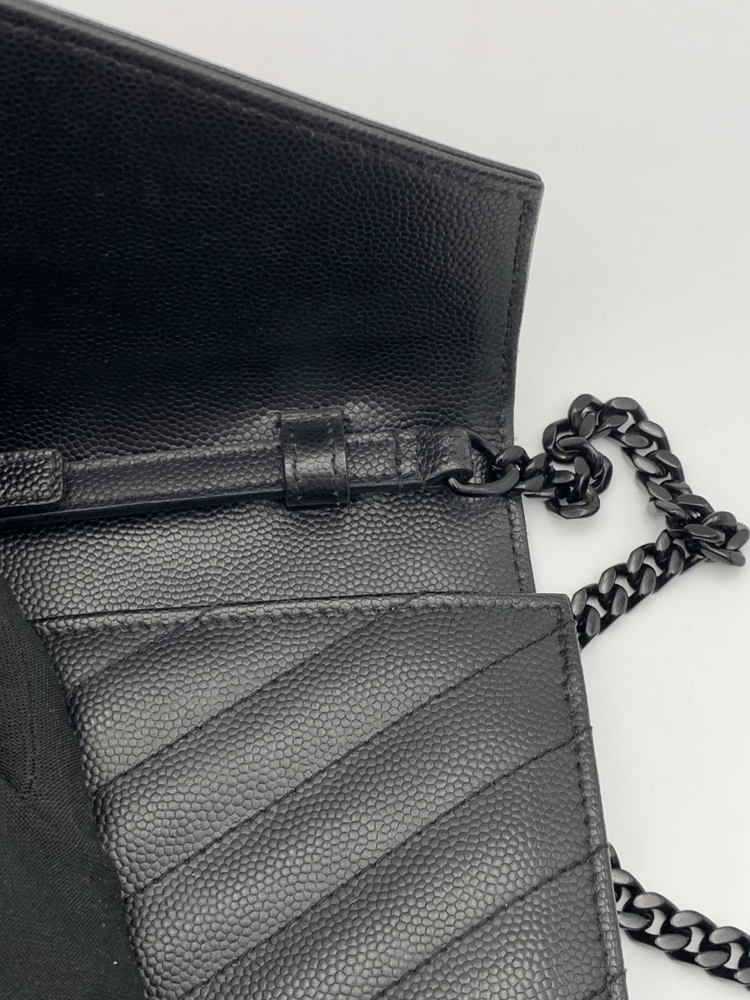 YSL Classic Cassandre Chain Wallet in Grain De Poudre Leather Black