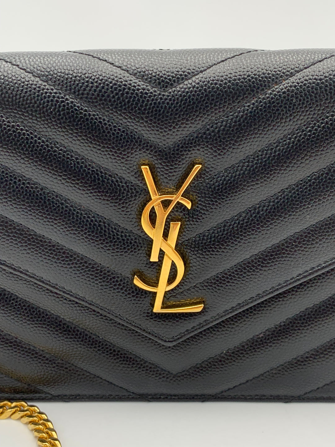 YSL Black Cassandre Envelope Chain Wallet-Gold