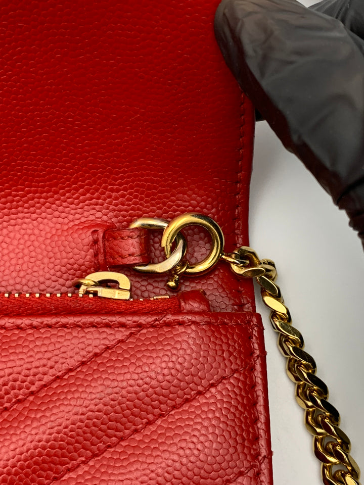 YSL Red Cassandre Envelope Chain Wallet Gold