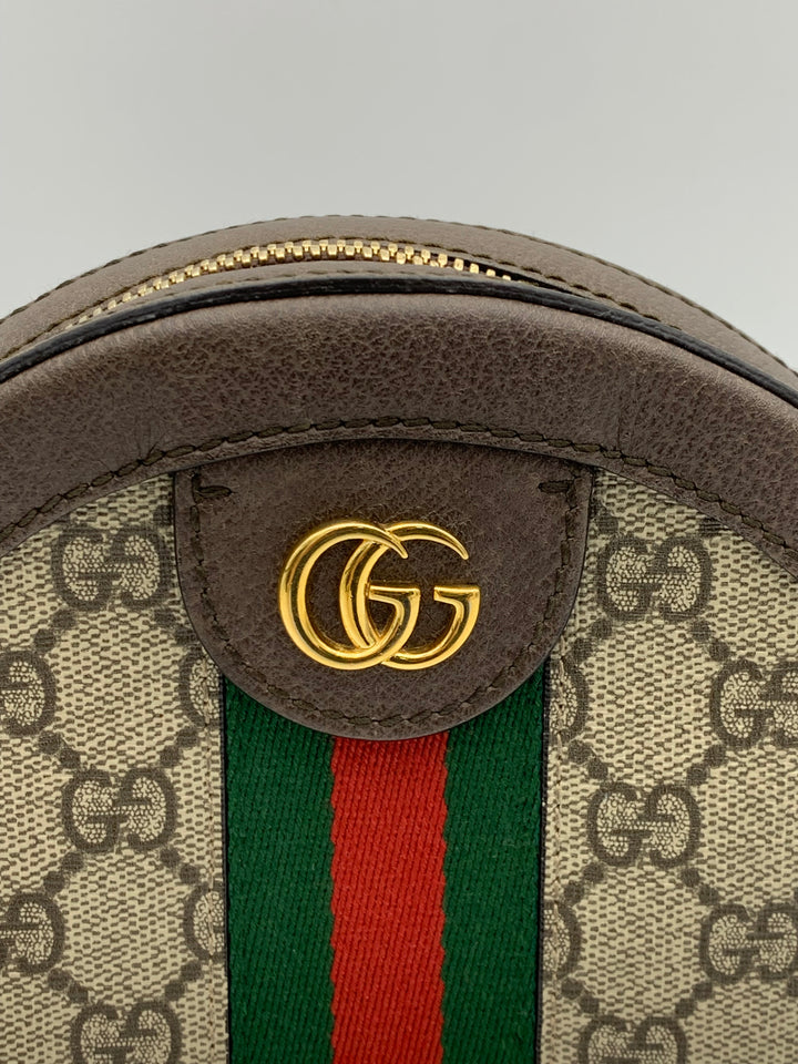 Gucci Brown GG Supreme Mini Round Ophidia Shoulder Bag