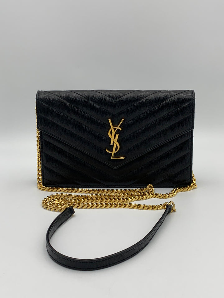 YSL Black Cassandre Envelope Chain Wallet-Gold