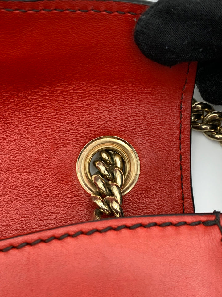 Gucci Coral Red Leather Small Emily Chain Shoulder Strap