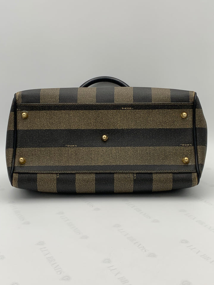 Fendi Tobacco Pequin Striped Coated Canvass Boston Bag