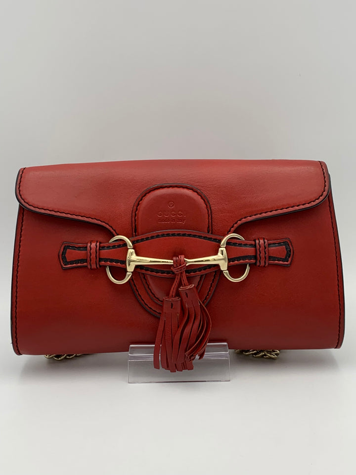 Gucci Coral Red Leather Small Emily Chain Shoulder Strap