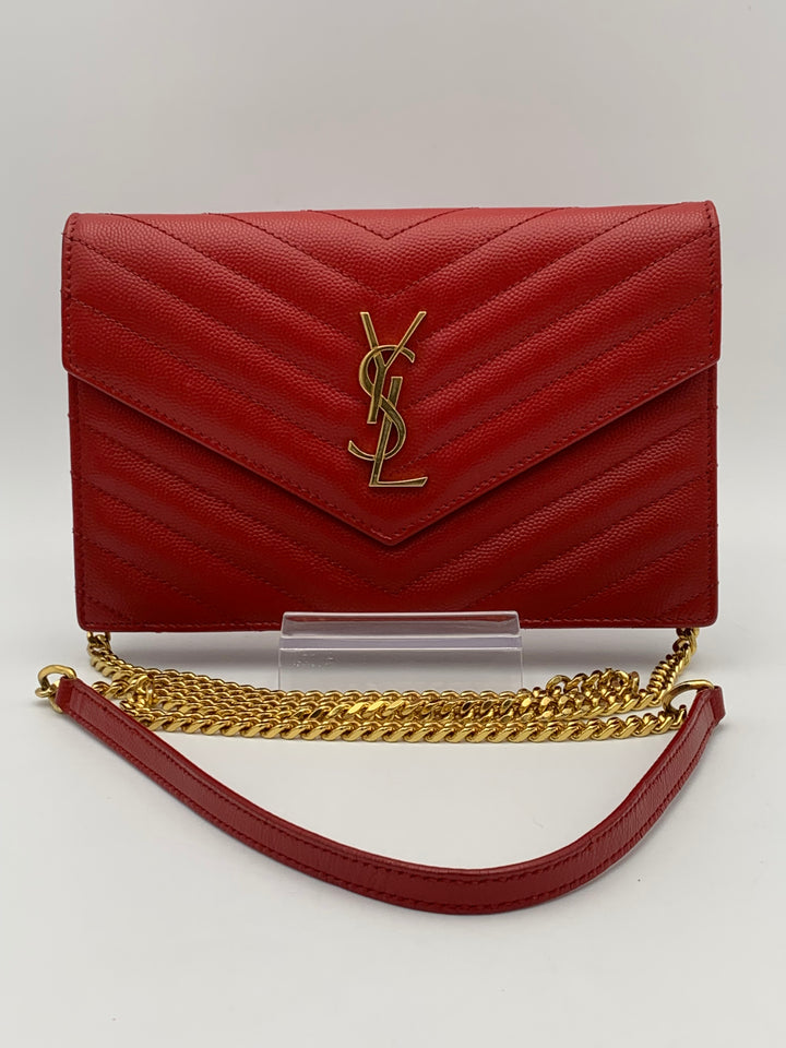 YSL Red Cassandre Envelope Chain Wallet Gold