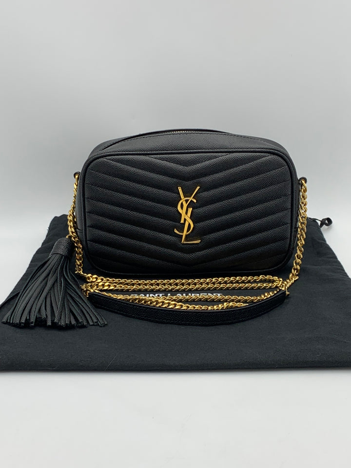 YSL Mini Lou Bag in Quilted Grain De Poudre Embossed Leather-Black