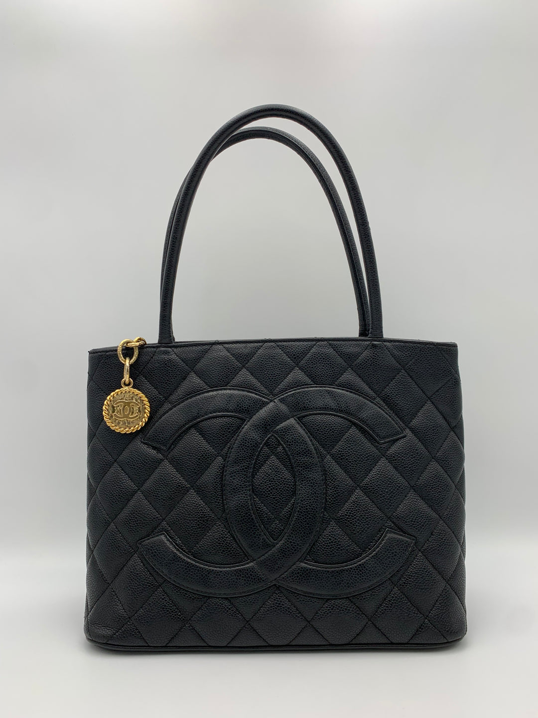 Chanel Black Medallion Caviar Leather Tote Bag