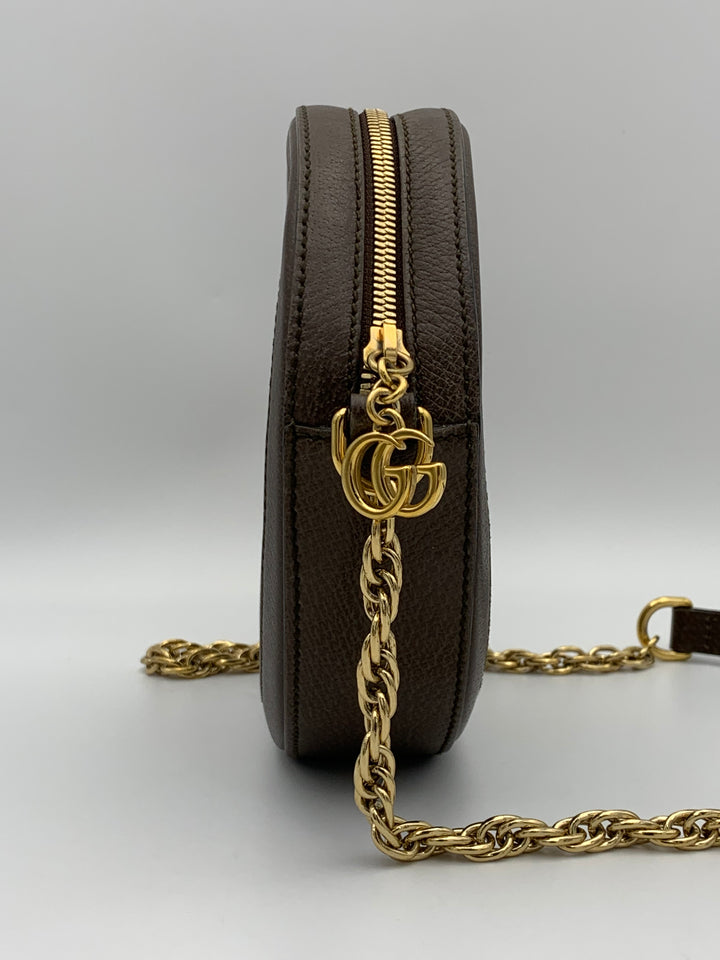 Gucci Brown GG Supreme Mini Round Ophidia Shoulder Bag