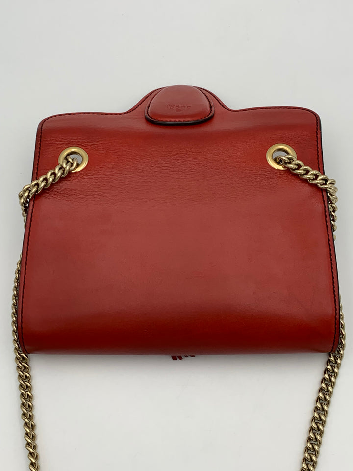 Gucci Coral Red Leather Small Emily Chain Shoulder Strap