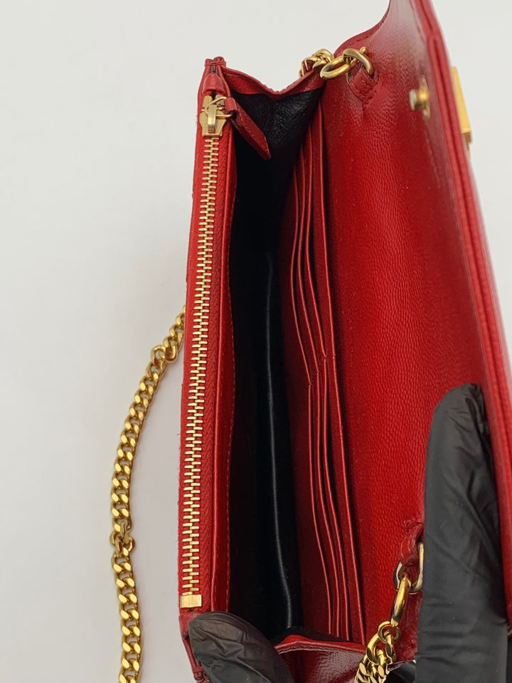 YSL Red Cassandre Envelope Chain Wallet Gold