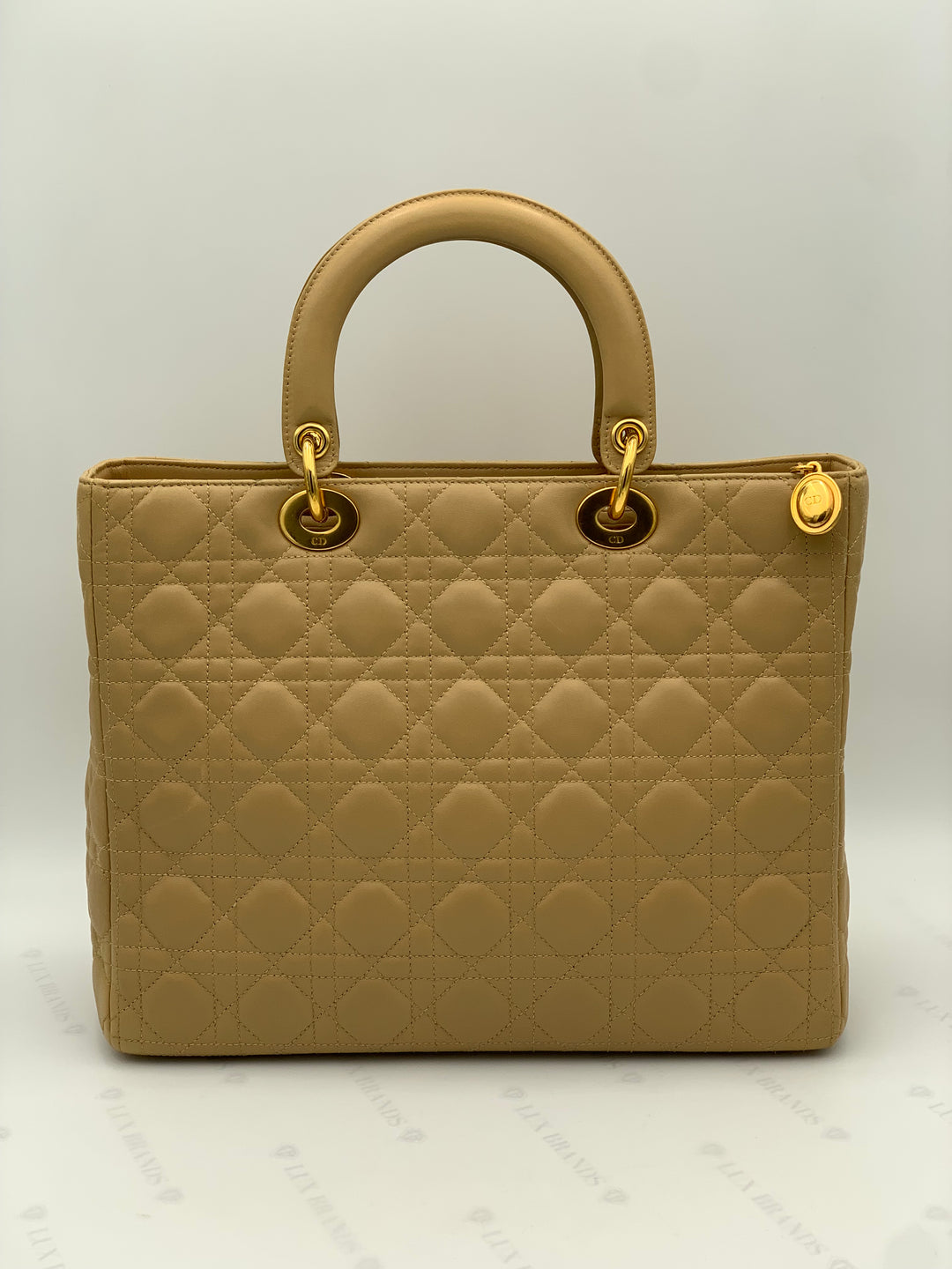 Chirstian Dior Large Lady Dior Beige Lambskin Leather