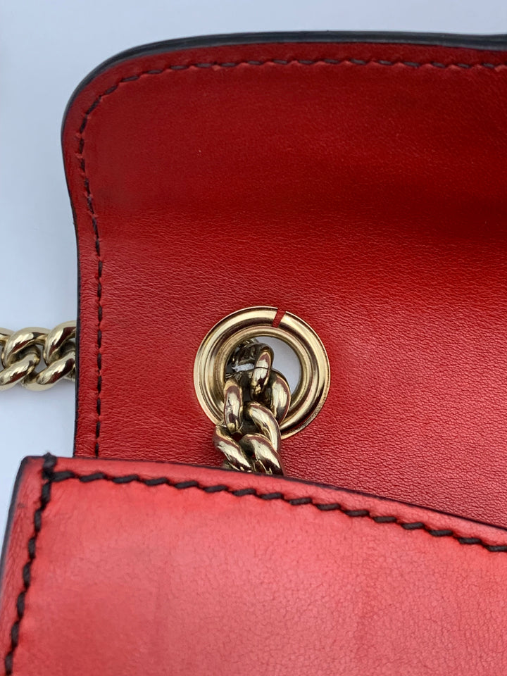 Gucci Coral Red Leather Small Emily Chain Shoulder Strap