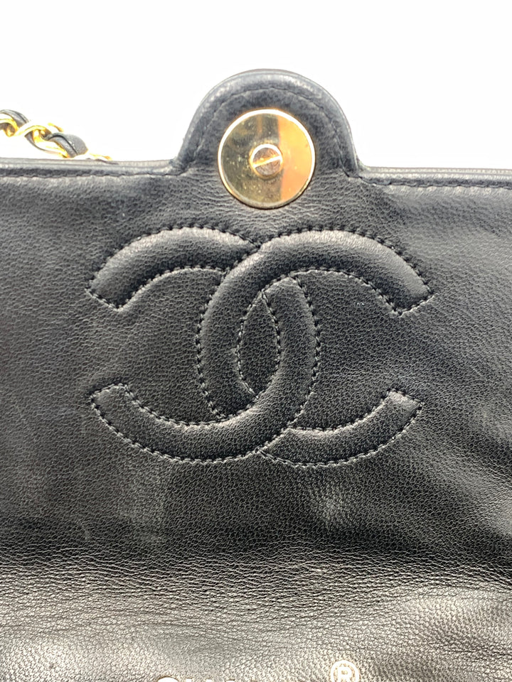 Chanel Vintage Black Spiral Quilted Lambskin CC Flap