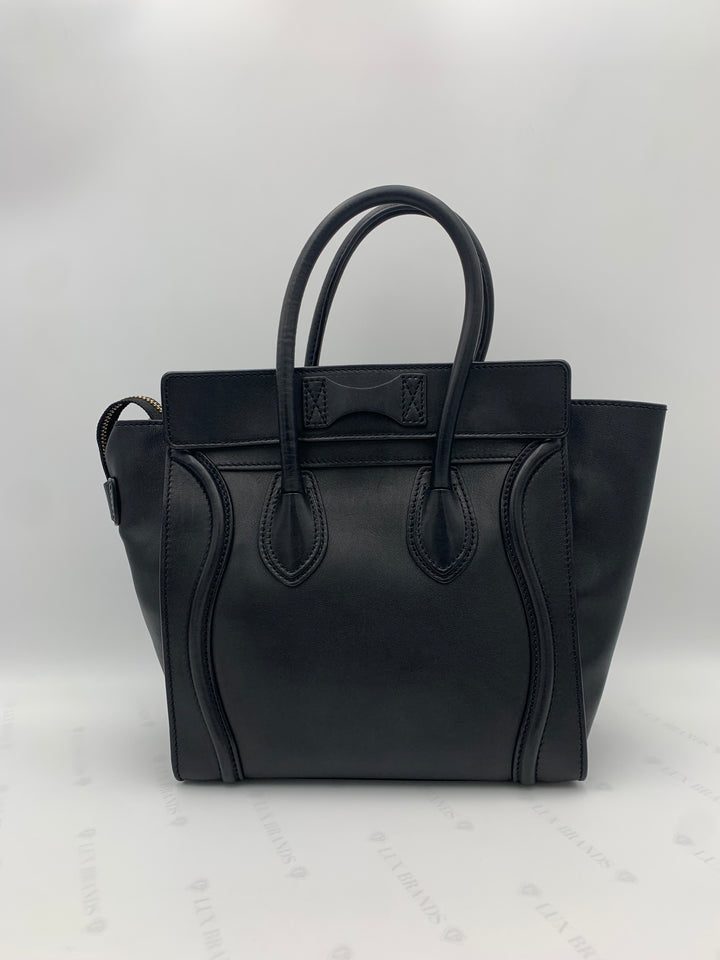 Celine Black Leather Micro Luggage Tote Bag