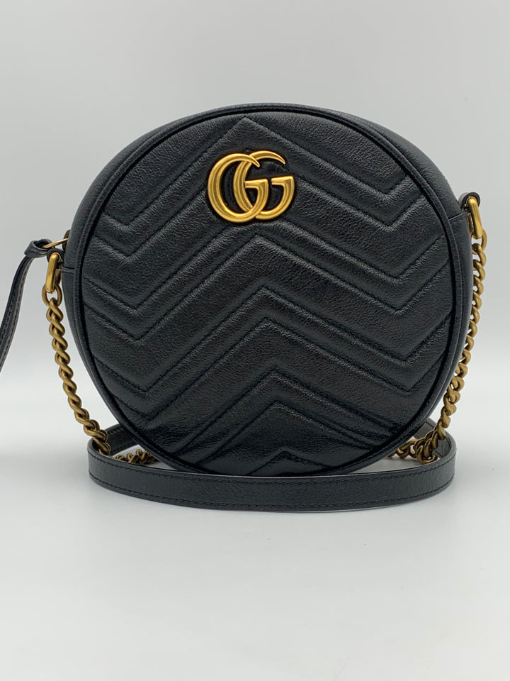 Gucci Calfskin Matelasse Mini Marmont Round Shoulder Bag