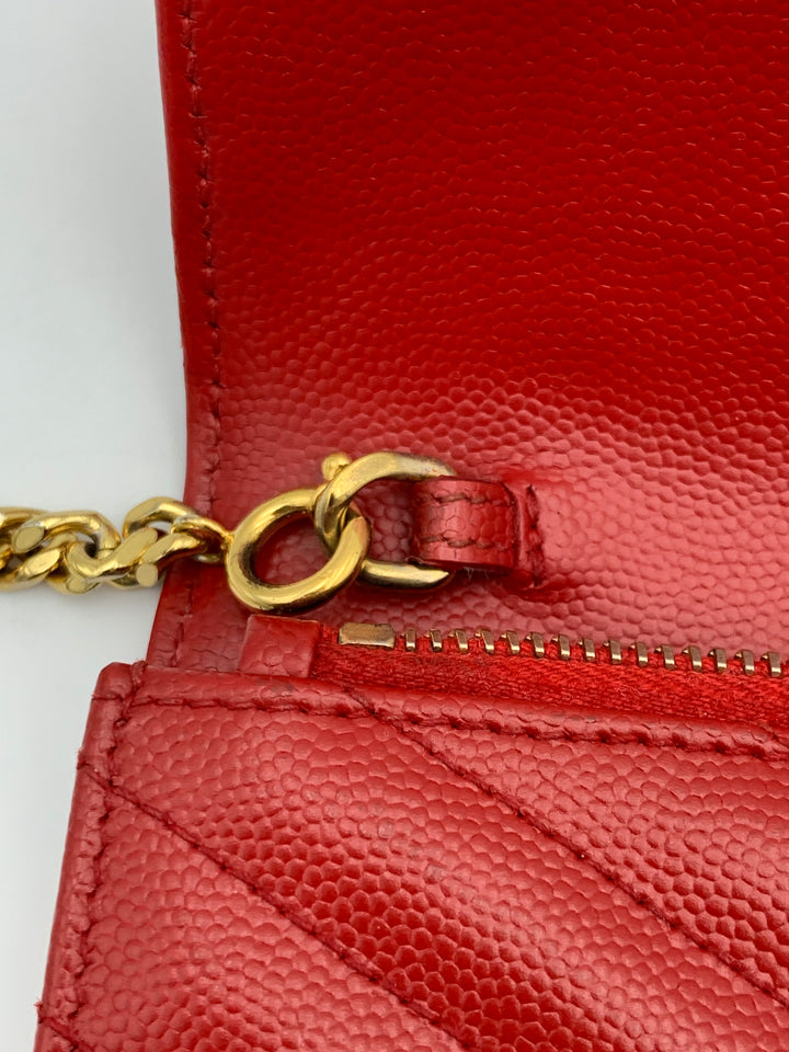 YSL Red Cassandre Envelope Chain Wallet Gold