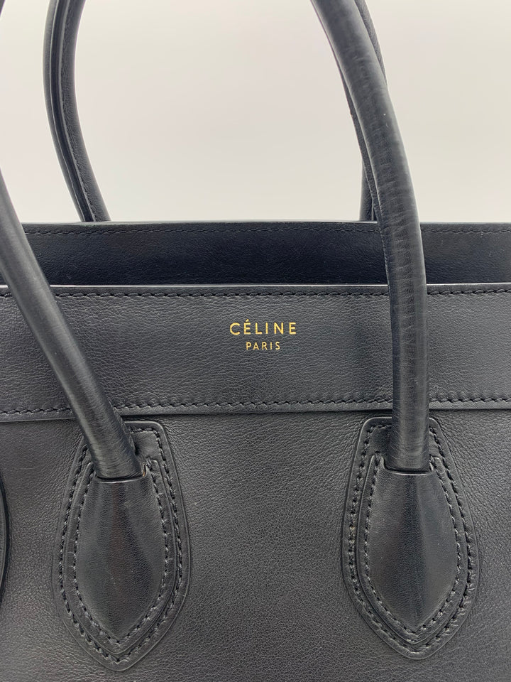 Celine Black Leather Micro Luggage Tote Bag