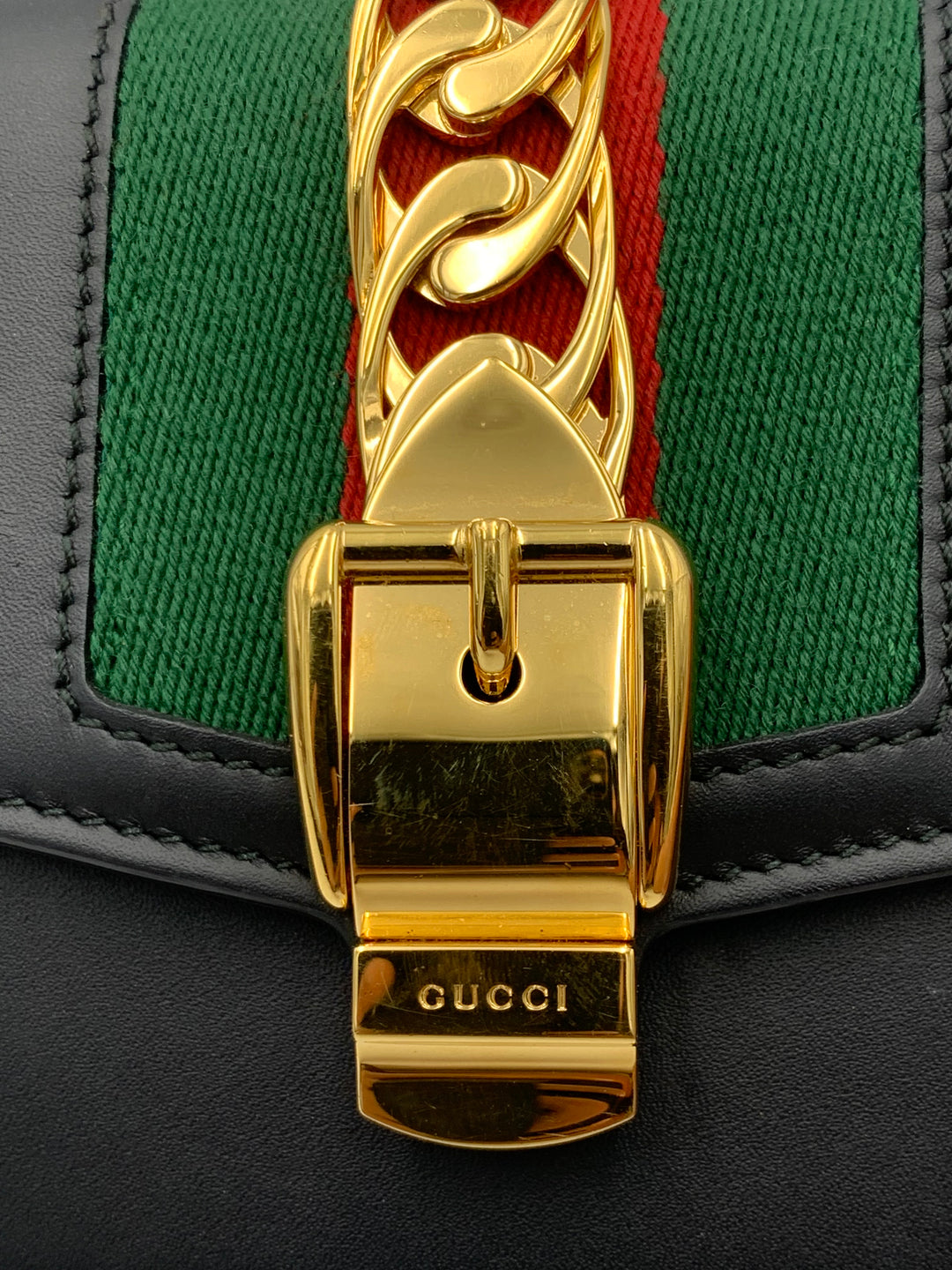 Gucci Black Leather Super Mini Sylvie  Chain Shoulder Bag