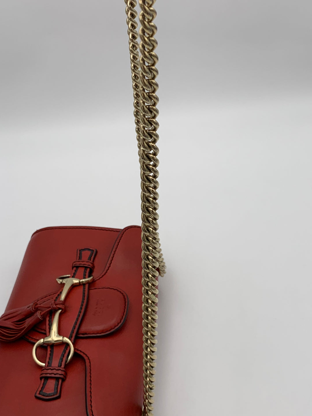 Gucci Coral Red Leather Small Emily Chain Shoulder Strap