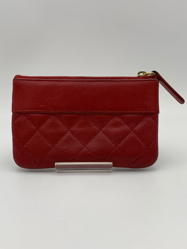 Chanel Red Sheepskin Quilted Small Vintage Mademoiselle Cosmetic Case