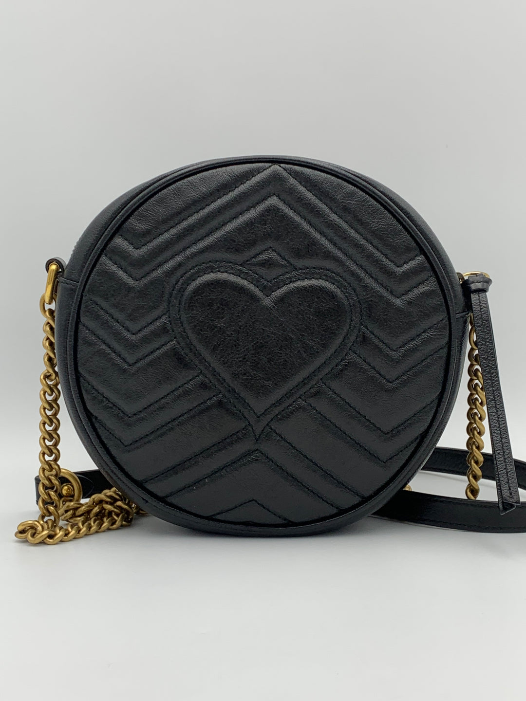 Gucci Calfskin Matelasse Mini Marmont Round Shoulder Bag