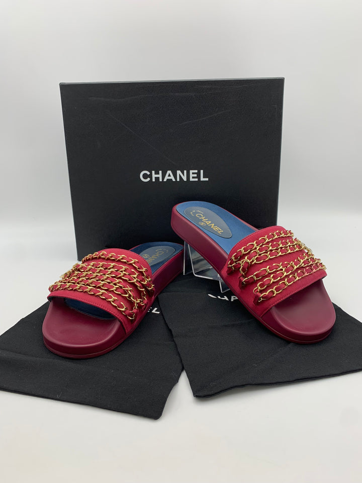 Chanel Pink Satin Tropiconic Slides