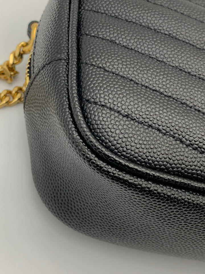 YSL Mini Lou Bag in Quilted Grain De Poudre Embossed Leather-Black